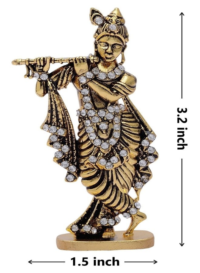 GCT Lord Krishna Idol Bansuri Krishna Idol (B-39) Antique Gold Metal Statue for Home Décor Car Dashboard Mandir Pooja Murti Temple Puja Office Table Showpiece - Image 2
